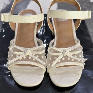 Kids Dolce Vita Cream Dress Shoes with Bow and Pearl Accents